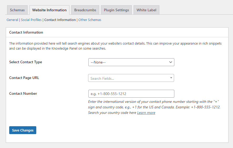 hỗ trợ thêm schema thông tin liên hệ