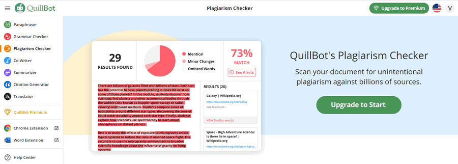 kiểm tra đạo văn trên một bài viết bằng quillbot premium