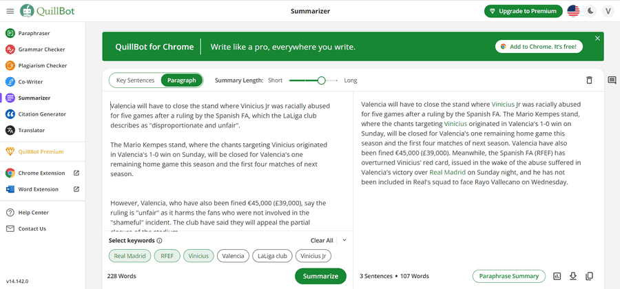 tóm tắt nội dung bằng công cụ quillbot premium